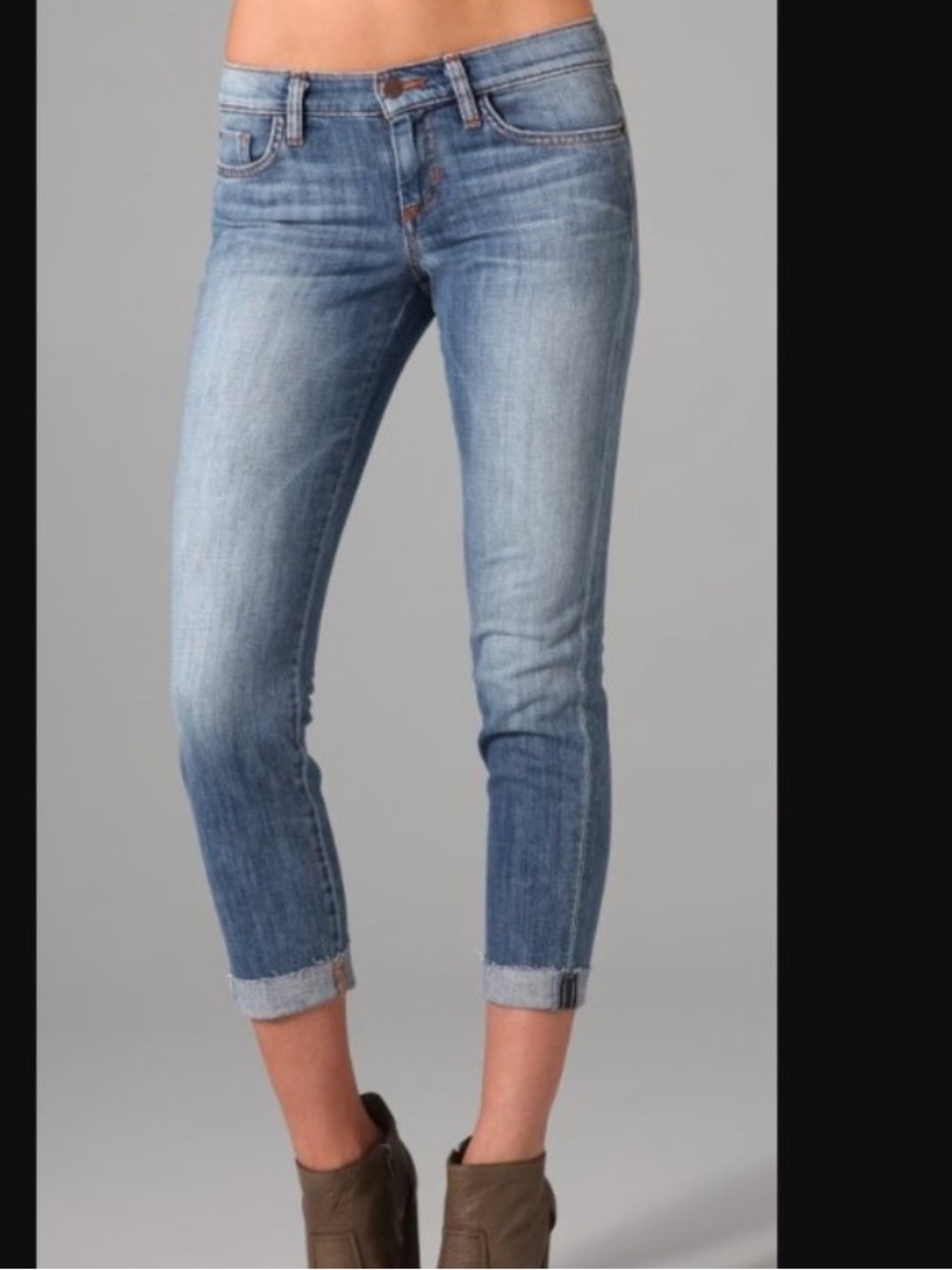 Joe's Size 39 Kicker Leah Wash Raw Hem Crop Cuffed Stretch Jeans